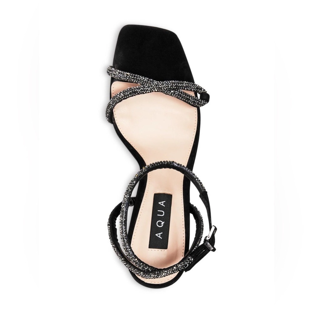 AQUA Black Suede Rhinestone Wrap Heels Size 9.5B – Bloomingdale's Exclusive